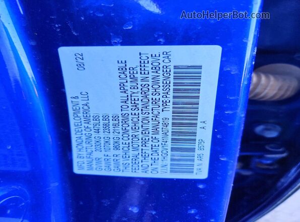1HGCV1F41NA074819 2022 HONDA ACCORD Blue Вид підкапотного простору