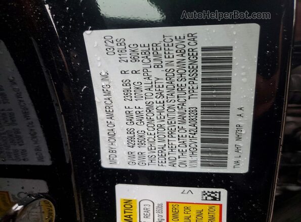 1HGCV1F42LA083283 2020 HONDA ACCORD Black Widok komory silnika