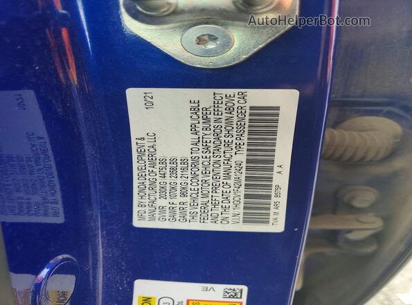 1HGCV1F42MA124240 2021 HONDA ACCORD Blue Շարժիչի բաժամունքի տեսք