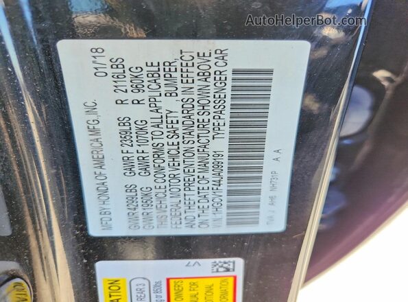 1HGCV1F44JA099191 2018 HONDA ACCORD Black Вид підкапотного простору