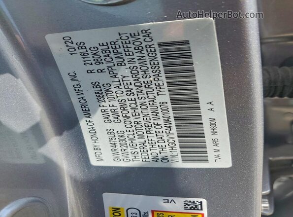 1HGCV1F44MA010076 2021 HONDA ACCORD Silver Engine compartment view