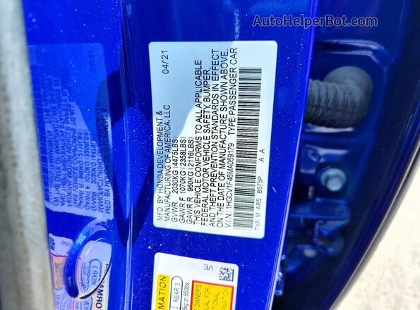 1HGCV1F46MA059179 2021 HONDA ACCORD Blue Engine compartment view