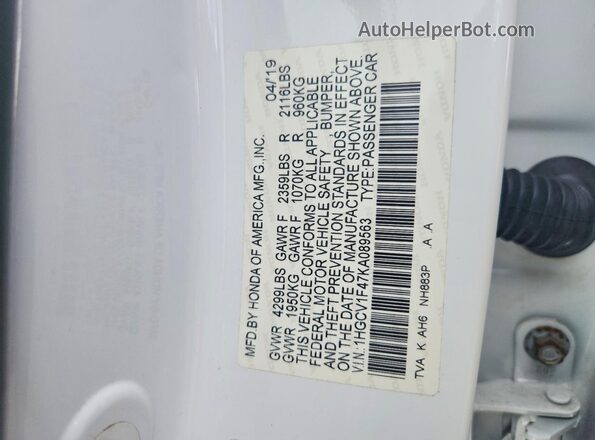 1HGCV1F47KA089563 2019 HONDA ACCORD White ძრავის განყოფილების ხედი