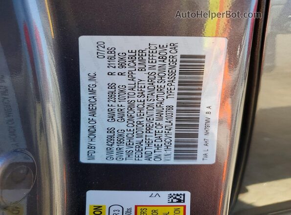 1HGCV1F47LA103768 2020 HONDA ACCORD Silver Вид підкапотного простору