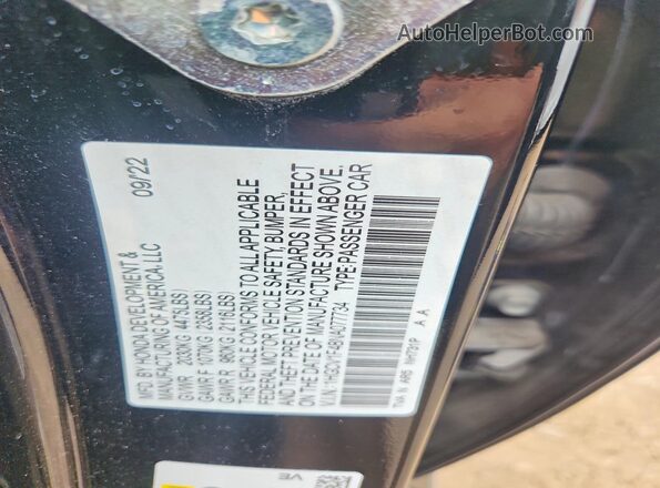 1HGCV1F48NA077734 2022 HONDA ACCORD Black Շարժիչի բաժամունքի տեսք