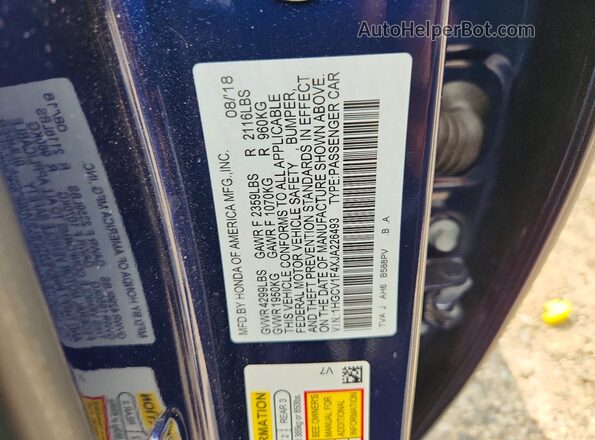 1HGCV1F4XJA226493 2018 HONDA ACCORD Синий Вид подкапотного пространства