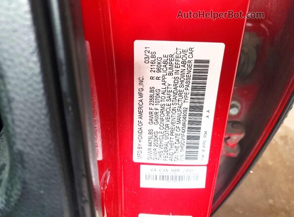 1HGCV1F4XMA049092 2021 HONDA ACCORD Red Widok komory silnika