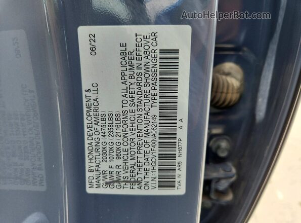 1HGCV1F4XNA062149 2022 HONDA ACCORD Gray ძრავის განყოფილების ხედი