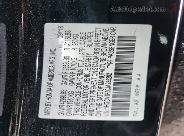 1HGCV1F50JA235292 2018 HONDA ACCORD Black VIN կոդի պիտակի տեսք
