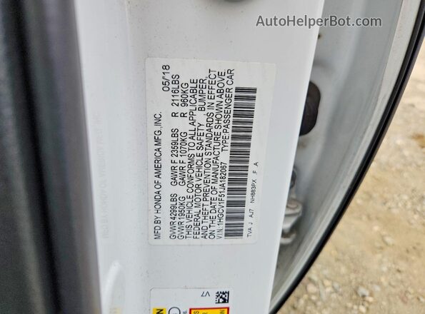 1HGCV1F51JA182067 2018 HONDA ACCORD White Вид підкапотного простору
