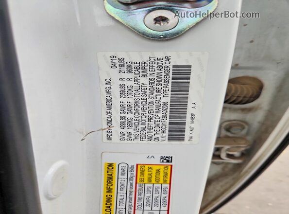 1HGCV1F52KA092086 2019 HONDA ACCORD Белый Вид подкапотного пространства