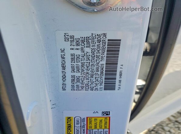 1HGCV1F52MA044316 2021 HONDA ACCORD White VIN կոդի պիտակի տեսք