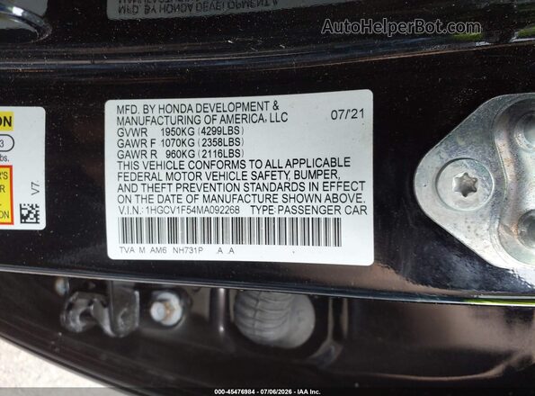1HGCV1F54MA092268 2021 HONDA ACCORD Black Вид підкапотного простору