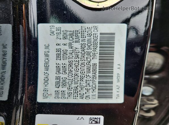 1HGCV1F55KA090056 2019 HONDA ACCORD Black Вид підкапотного простору
