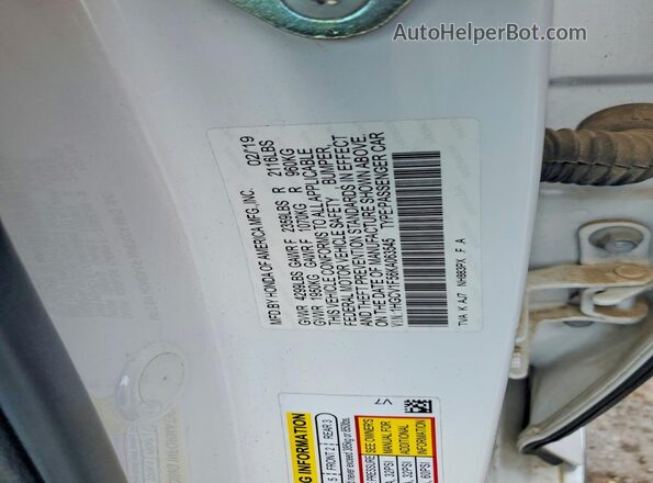 1HGCV1F56KA063545 2019 HONDA ACCORD Белый Вид подкапотного пространства