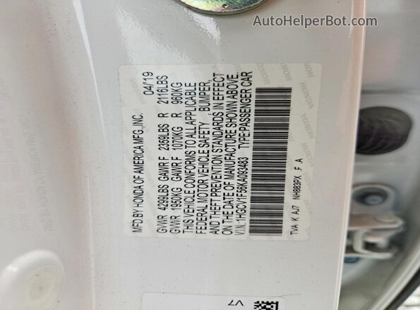 1HGCV1F56KA093483 2019 HONDA ACCORD White Շարժիչի բաժամունքի տեսք