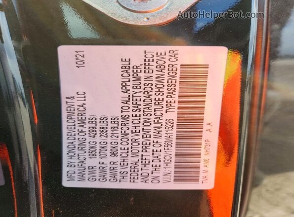 1HGCV1F56MA115226 2021 HONDA ACCORD Black Engine compartment view