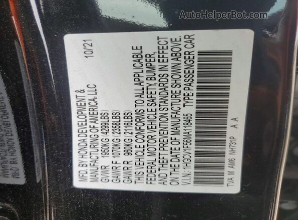 1HGCV1F56MA118465 2021 HONDA ACCORD Black ძრავის განყოფილების ხედი