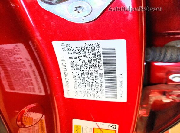 1HGCV1F57KA141119 2019 HONDA ACCORD Красный Вид подкапотного пространства