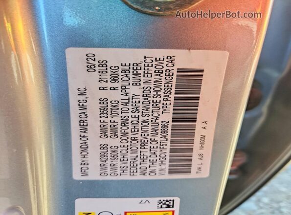 1HGCV1F57LA098662 2020 HONDA ACCORD Silver Engine compartment view