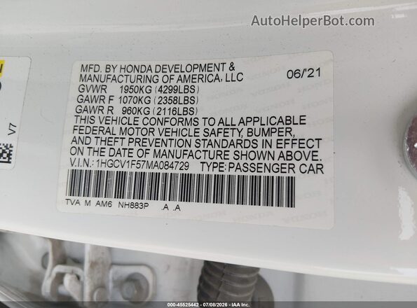 1HGCV1F57MA084729 2021 HONDA ACCORD White Vista del compartimento del motor