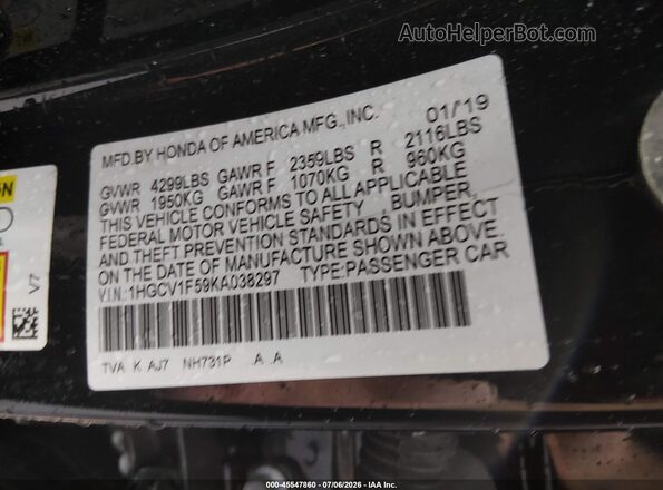1HGCV1F59KA038297 2019 HONDA ACCORD Black ძრავის განყოფილების ხედი