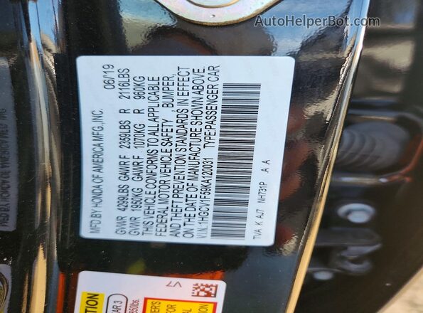 1HGCV1F59KA120031 2019 HONDA ACCORD Black Շարժիչի բաժամունքի տեսք