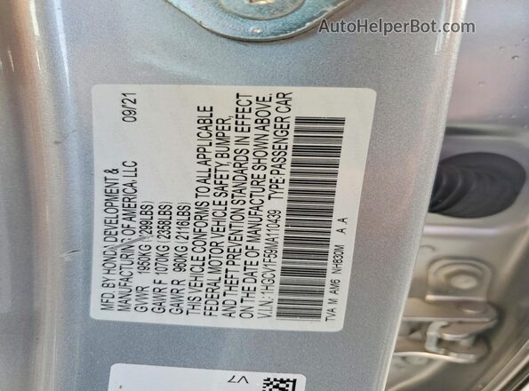 1HGCV1F59MA110439 2021 HONDA ACCORD Silver Widok komory silnika