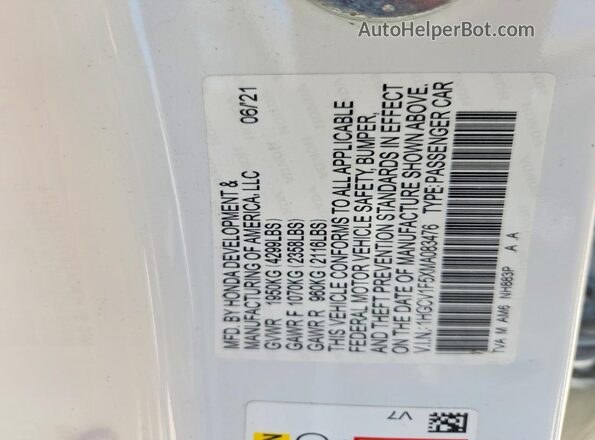 1HGCV1F5XMA083476 2021 HONDA ACCORD White Widok komory silnika