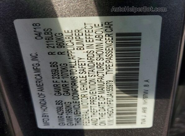 1HGCV1F67JA155979 2018 HONDA ACCORD Gray Widok komory silnika