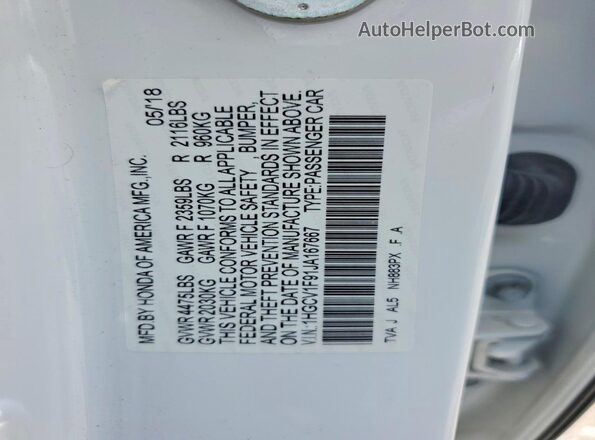 1HGCV1F91JA167667 2018 HONDA ACCORD White Widok komory silnika