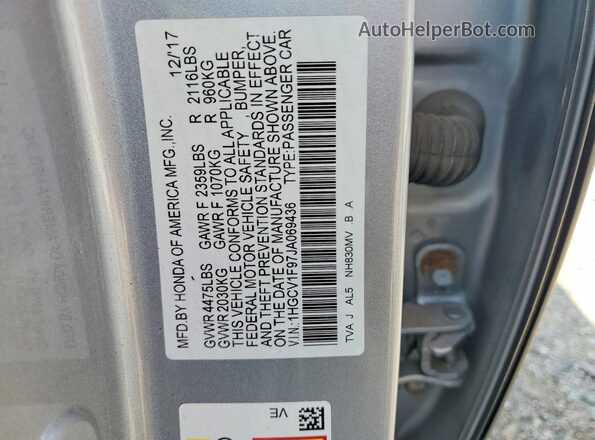 1HGCV1F97JA069436 2018 HONDA ACCORD Silver Вид підкапотного простору