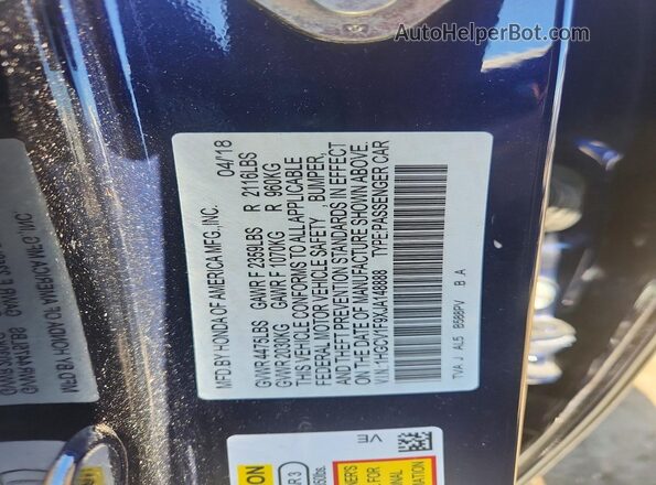 1HGCV1F9XJA148888 2018 HONDA ACCORD Blue Vista del compartimento del motor