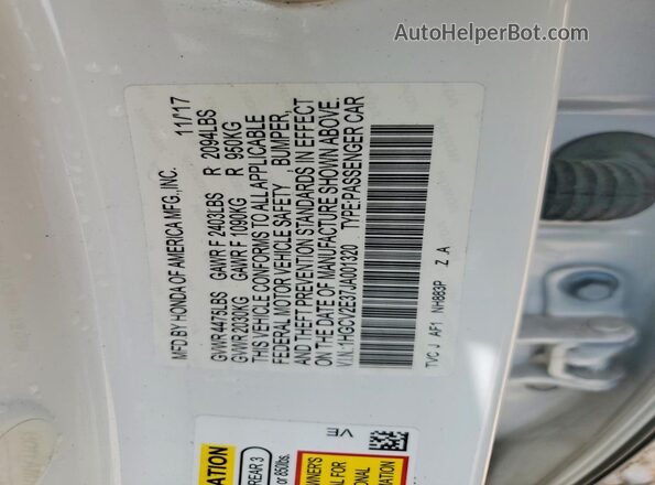 1HGCV2E37JA001320 2018 HONDA ACCORD White Вид підкапотного простору