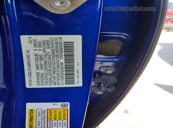 1HGCV2F30JA037008 2018 HONDA ACCORD Blue Вид підкапотного простору