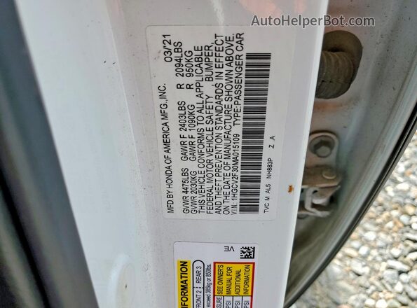 1HGCV2F30MA015109 2021 HONDA ACCORD White Vista del compartimento del motor