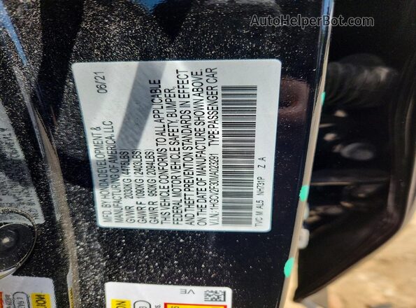 1HGCV2F30MA023291 2021 HONDA ACCORD Black Вид наклейки з VIN-кодом