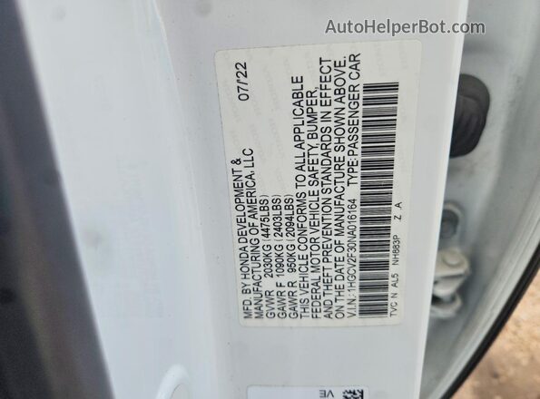 1HGCV2F30NA016164 2022 HONDA ACCORD White Engine compartment view