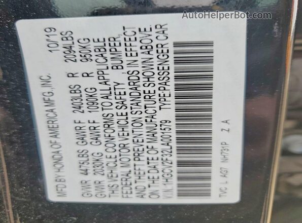 1HGCV2F32LA001579 2020 HONDA ACCORD Black Vista del compartimento del motor