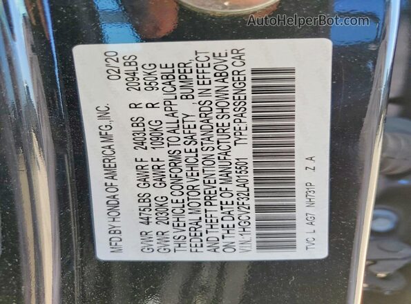1HGCV2F32LA015501 2020 HONDA ACCORD Черный Вид подкапотного пространства