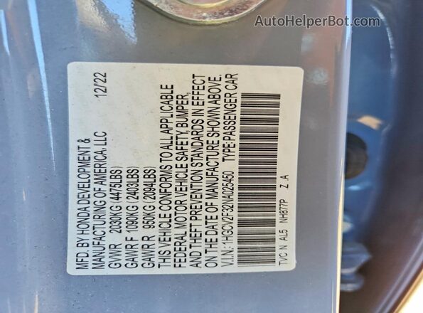1HGCV2F32NA025450 2022 HONDA ACCORD Gray Engine compartment view