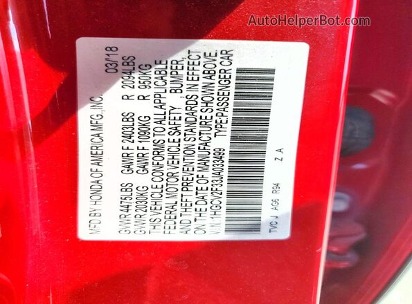 1HGCV2F33JA033499 2018 HONDA ACCORD Красный Вид подкапотного пространства