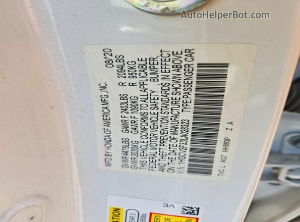 1HGCV2F33LA028323 2020 HONDA ACCORD White Vista del compartimento del motor
