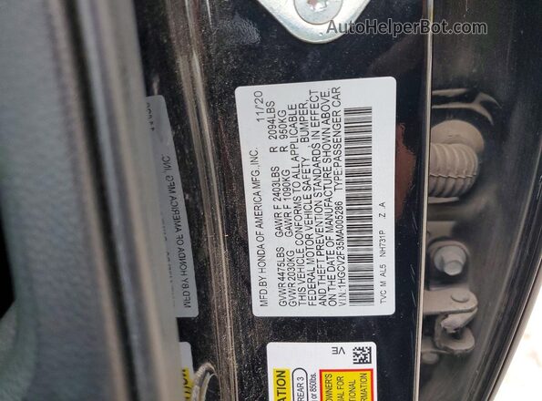 1HGCV2F35MA005286 2021 HONDA ACCORD Черный Вид подкапотного пространства