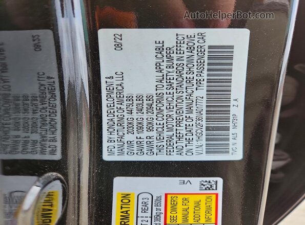 1HGCV2F36NA017772 2022 HONDA ACCORD Black Вид підкапотного простору