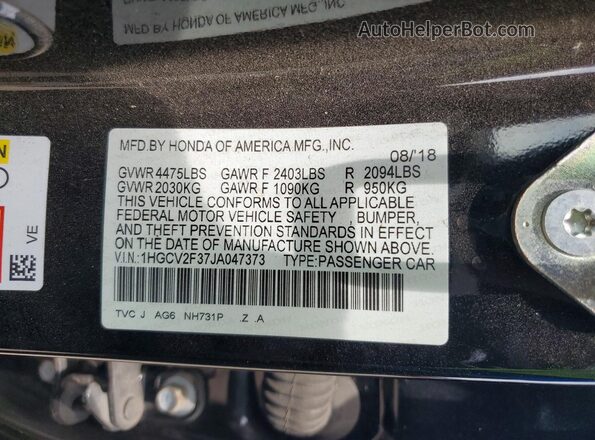 1HGCV2F37JA047373 2018 HONDA ACCORD Black Engine compartment view