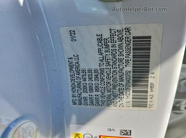 1HGCV2F37NA003752 2022 HONDA ACCORD White Engine compartment view