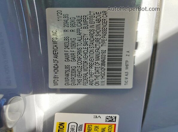 1HGCV2F38MA003192 2021 HONDA ACCORD Blue ძრავის განყოფილების ხედი