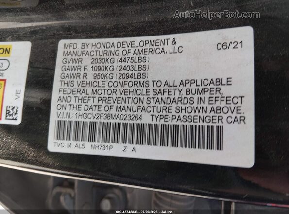 1HGCV2F38MA023264 2021 HONDA ACCORD Black Widok komory silnika