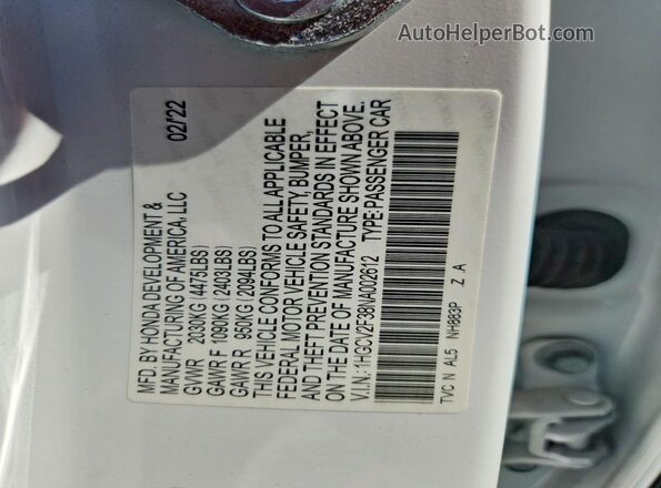 1HGCV2F38NA002612 2022 HONDA ACCORD White Engine compartment view